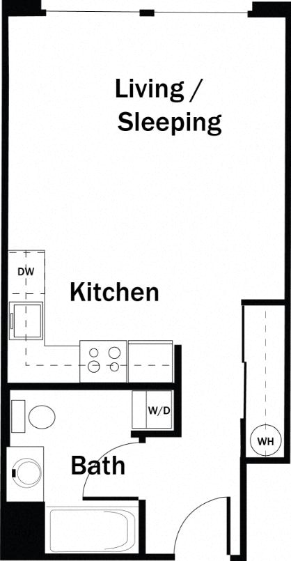 Floor plan for studio, 1 bath, 439 sqft